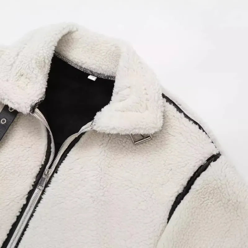 Women's Patchwork Lamb Fur Jacket - European and American Style