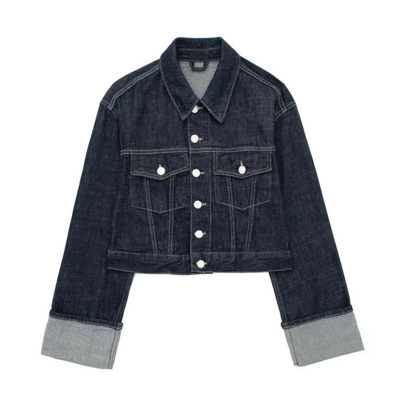 New Women's Hemming Sleeve Denim Jacket Coat