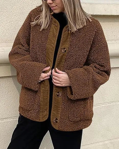 Women’s Warm Corduroy Winter Collarless Jacket – Cozy Style Meets Functionality