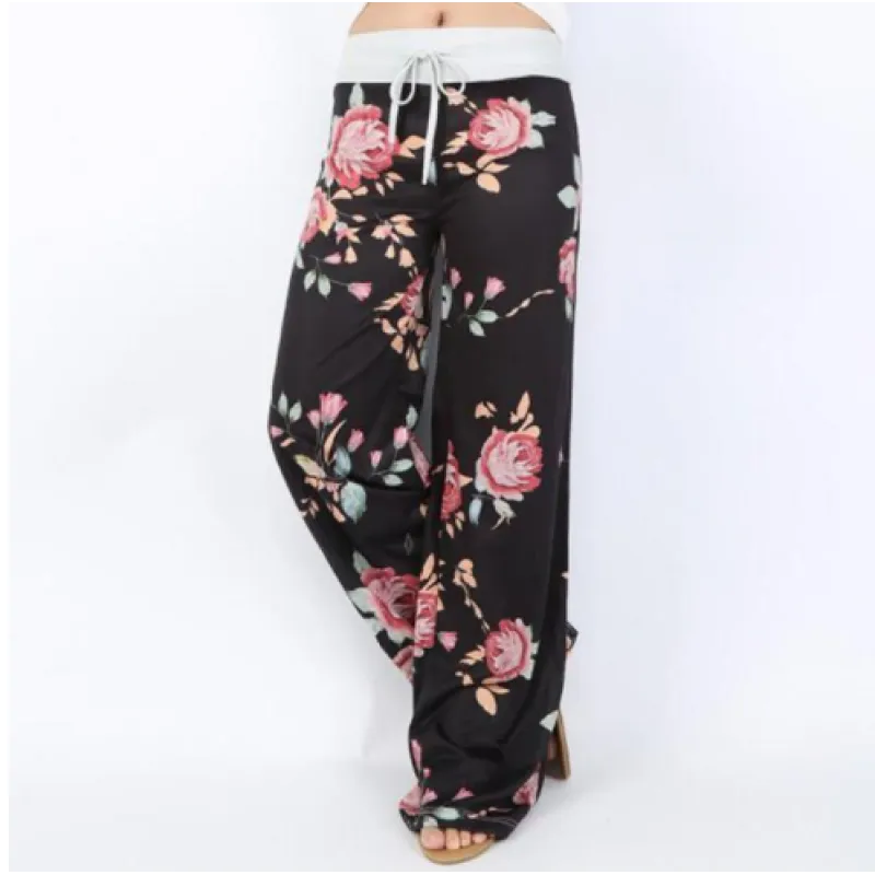 Women's Loose Floral Print Wide Leg Pants – Mid-Waist Straight Trousers for Everyday Comfort