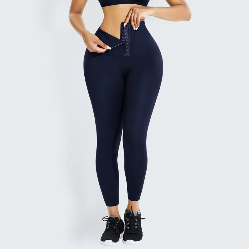 Double-Breasted Yoga Corset Leggings – European & American Style High-Waist Activewear