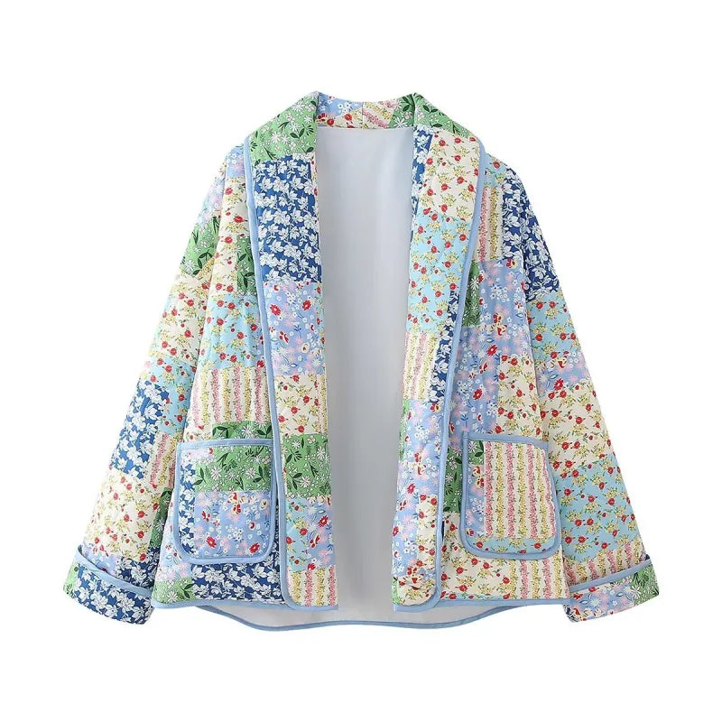 Lapel Fashion Pattern Print Cotton Padded Jacket Coat