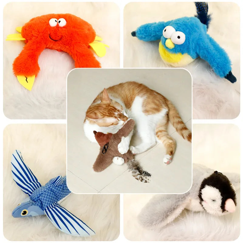 Interactive Plush Pet Toy Sound-Making Electric Fish & Winged Bird for Playtime Fun