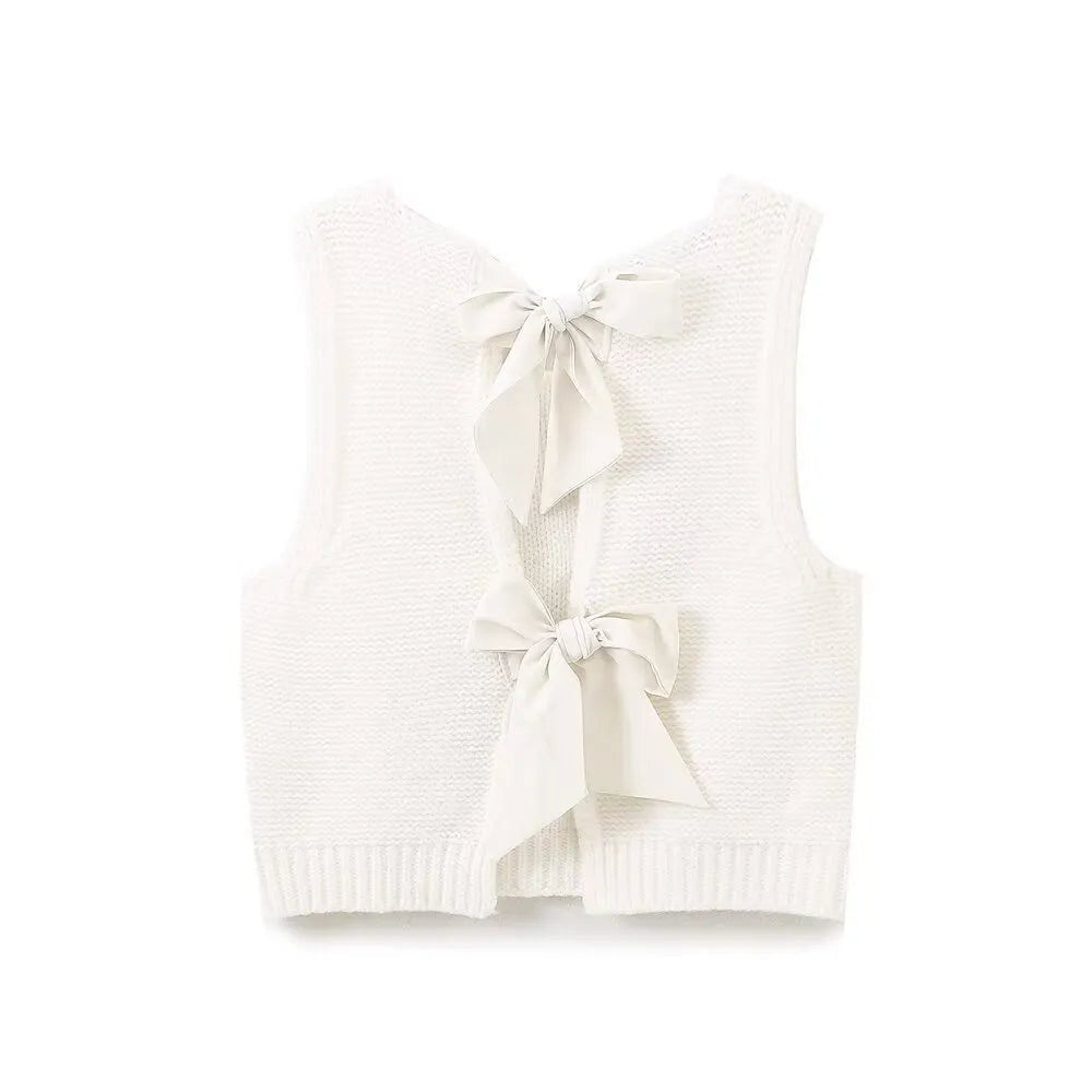 Women's Back Bow Hollow-Out Sweater Vest – Stylish Knitted Lace-Up Design for a Chic Look