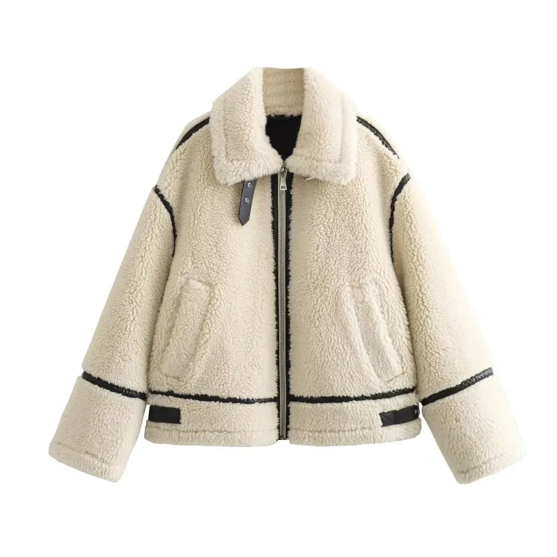 Women's Patchwork Lamb Fur Jacket - European and American Style