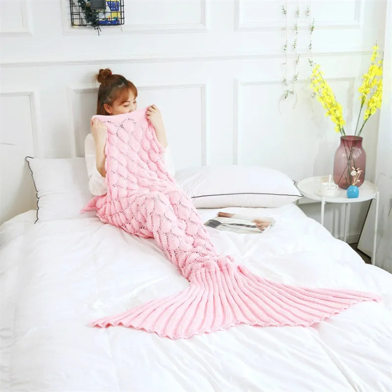 Handmade Knitted Mermaid Blanket – Soft and Cozy Imitation Cashmere for Adults and Kids