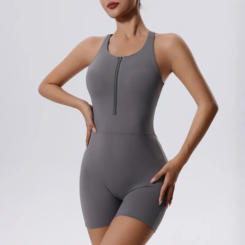 Women’s Summer Yoga Zipper Backless Jumpsuit – Quick-Drying Activewear