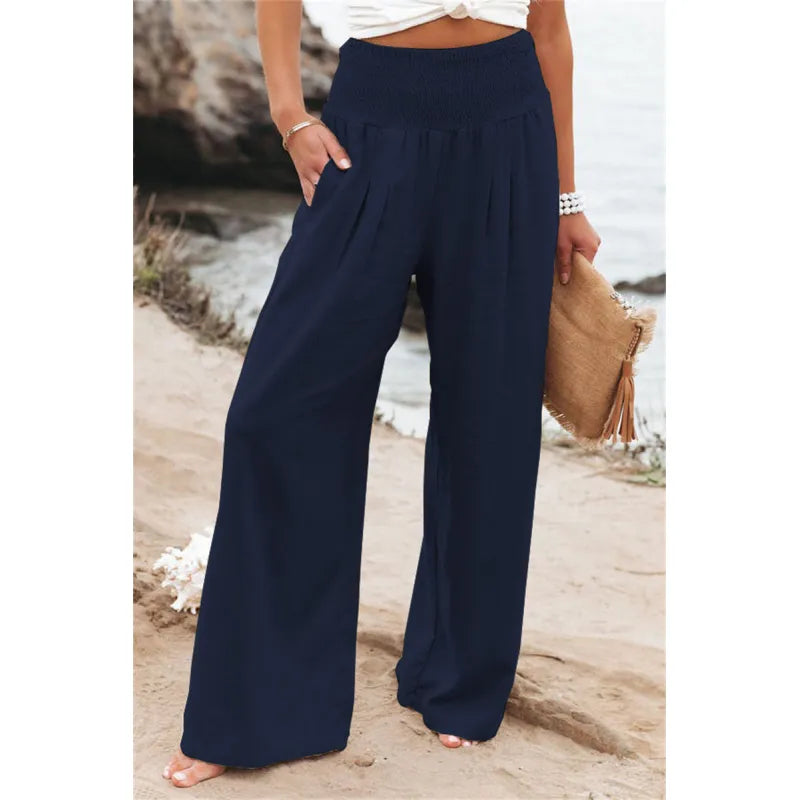 Women's Casual Wide-Leg Cotton Linen Loose Trousers – Lightweight and Stylish