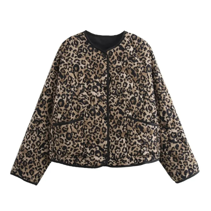 Women's Leopard Print Crew Neck Coat