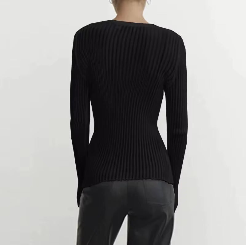 Round Neck Thin Breathable Knitted Wool Top – Long Sleeve Pullover for Women