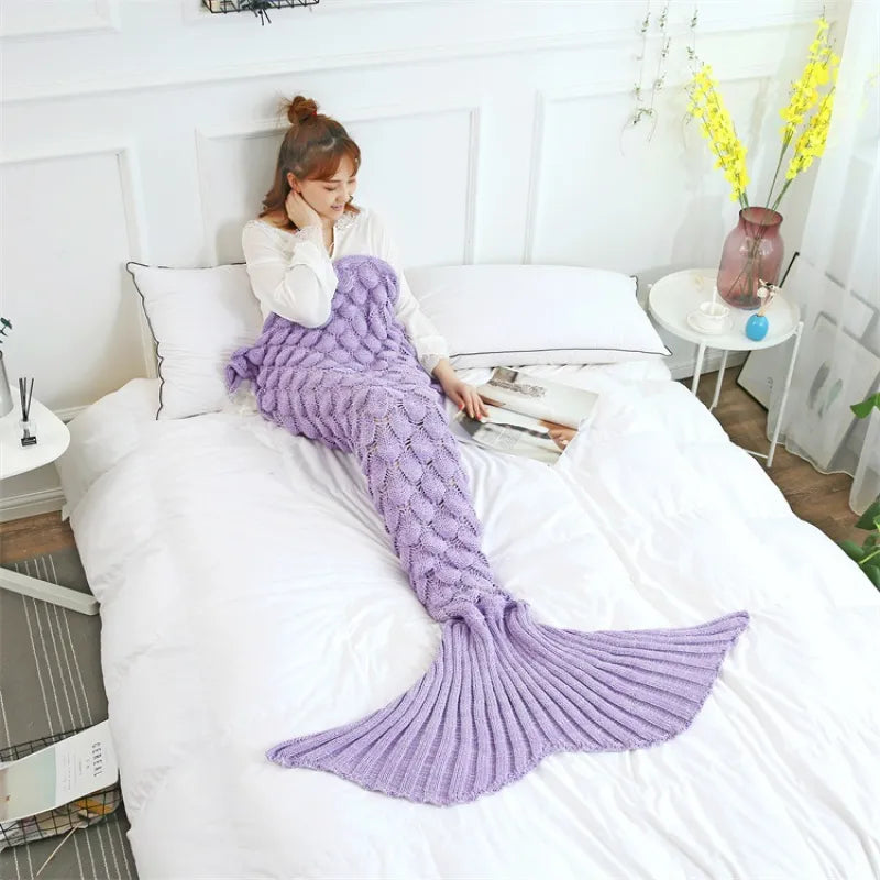 Handmade Knitted Mermaid Blanket – Soft and Cozy Imitation Cashmere for Adults and Kids