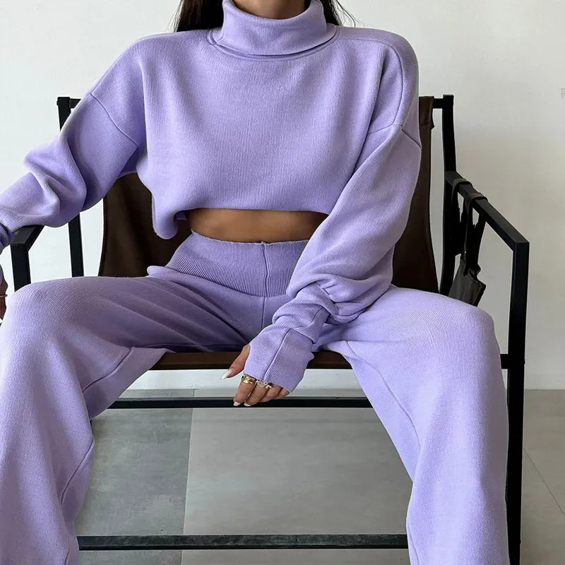 Autumn & Winter Turtleneck Loose Long Sleeve Top and Casual Trousers Set