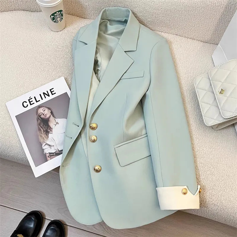 Women's Spring and Autumn Multi-Color Temperament Coat – Fashionable Solid Color Long Sleeve Jacket