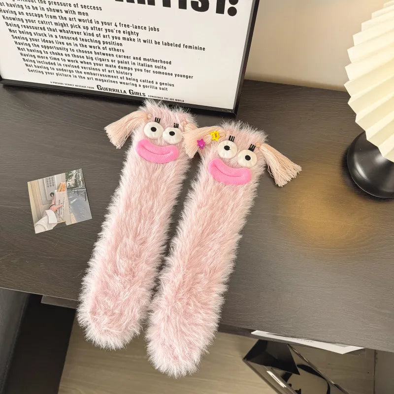 Funny Plush Thermal Mid-Calf Socks - Cozy Room Socks for Women