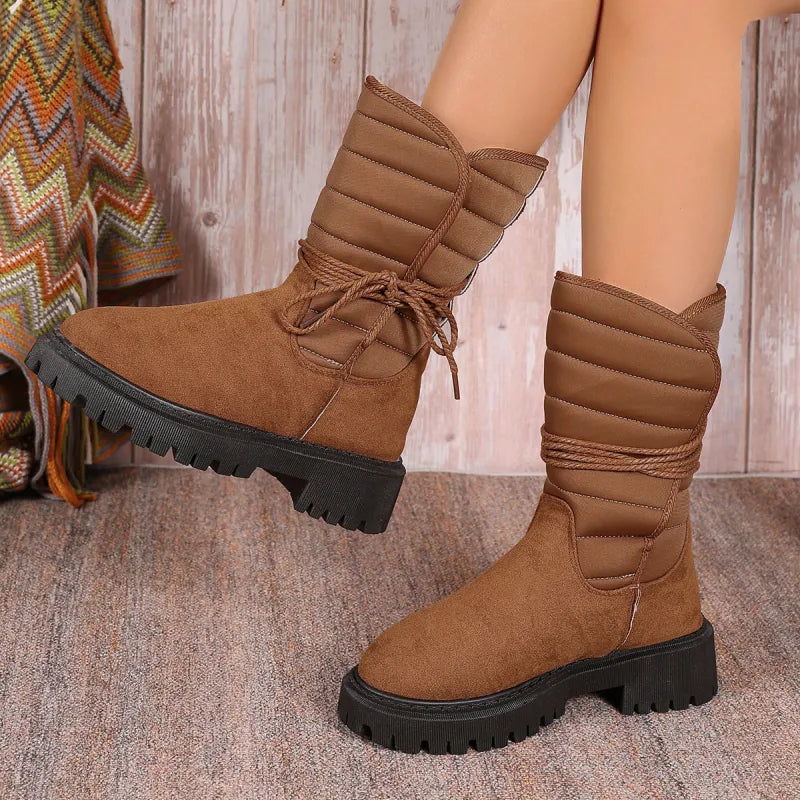 New Chunky Heel Mid-Tube Snow Boots – Winter Warmth with Style