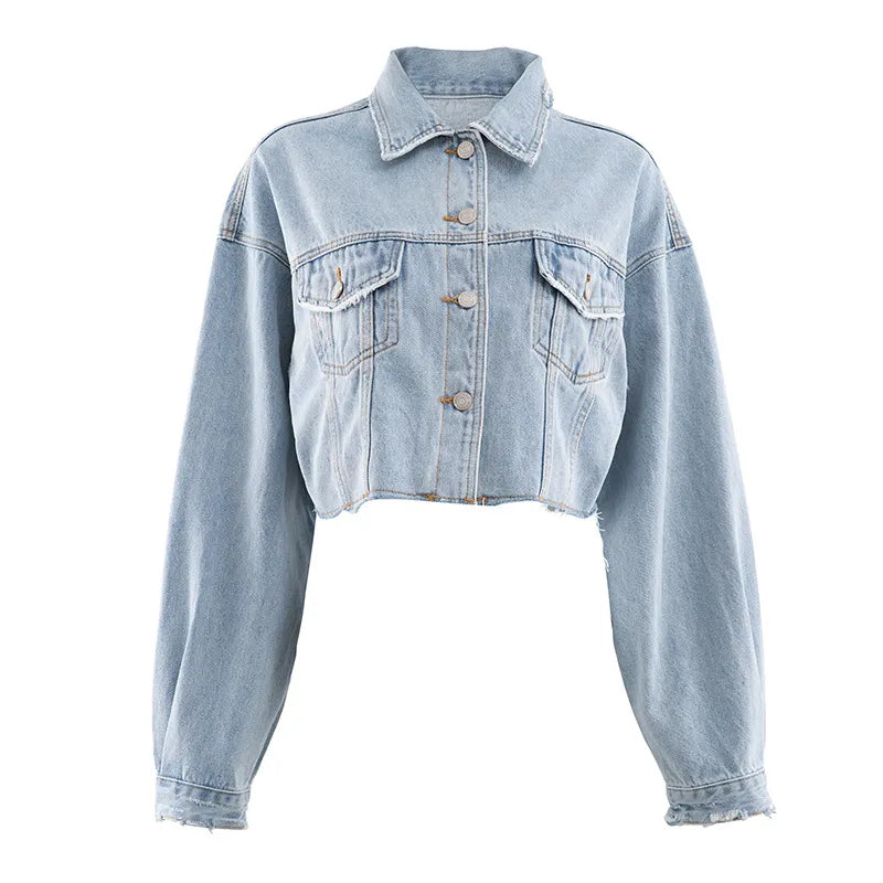 Autumn Europe and America Loose Short Distressed Denim Jacket