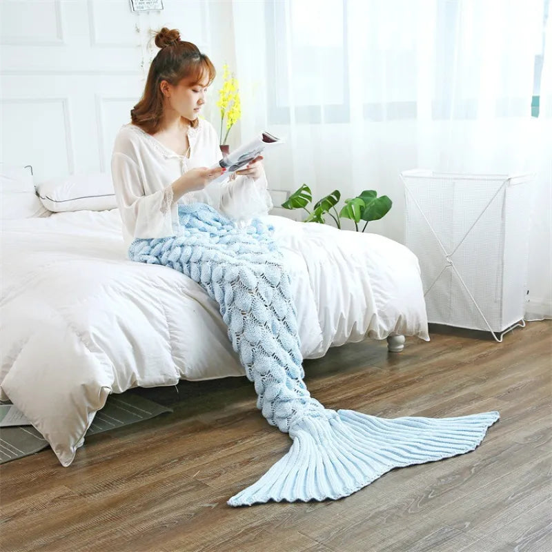 Handmade Knitted Mermaid Blanket – Soft and Cozy Imitation Cashmere for Adults and Kids