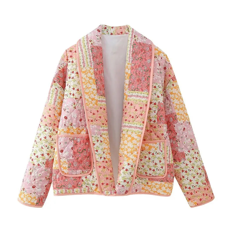 Lapel Fashion Pattern Print Cotton Padded Jacket Coat