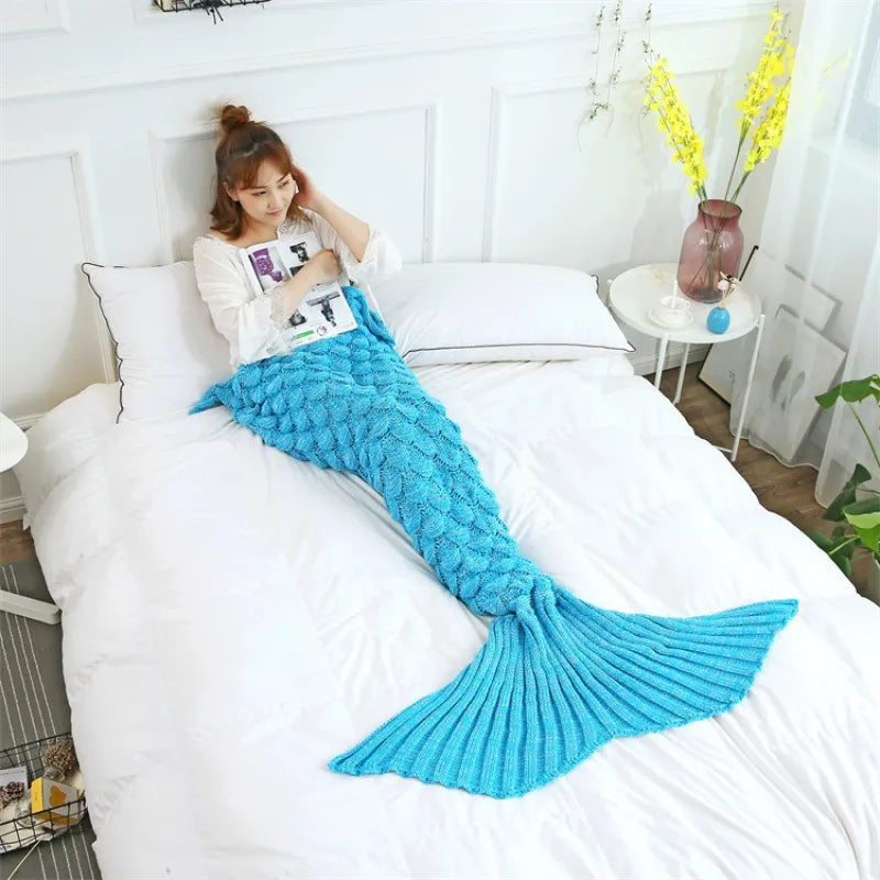 Handmade Knitted Mermaid Blanket – Soft and Cozy Imitation Cashmere for Adults and Kids