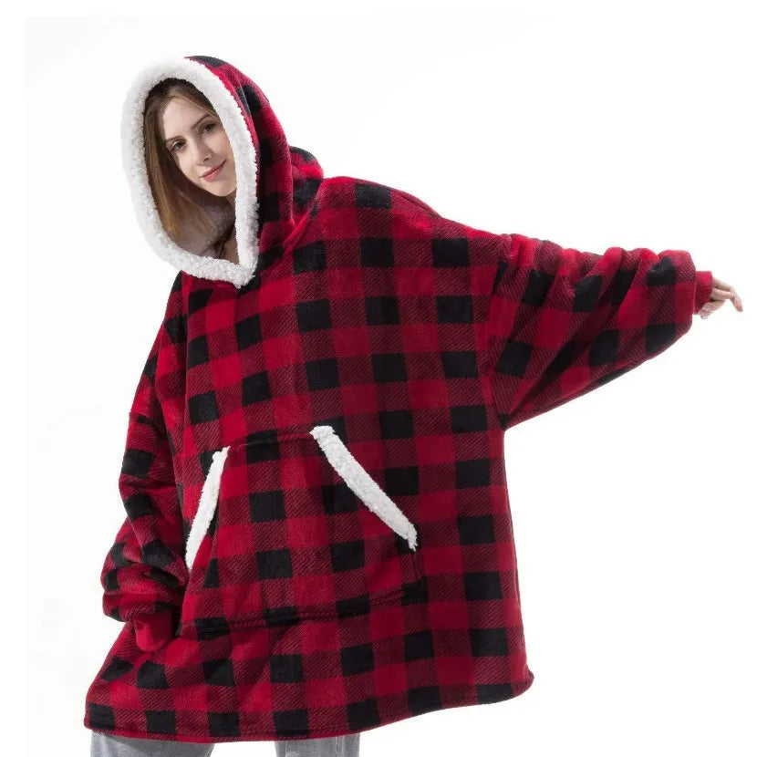 Unisex Flannel Lazy Blanket Cozy Wearable Blanket with Sleeves