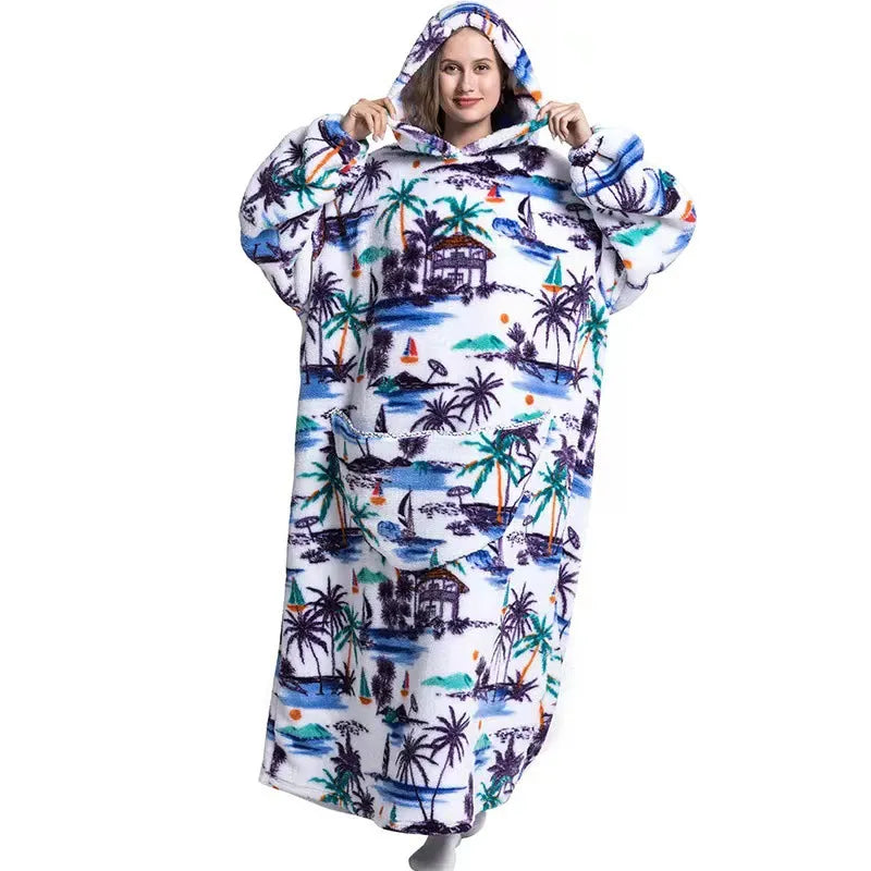 Fleece Hooded Wearable Blanket Sweatshirt Oversized Cozy Blanket Hoodie for Ultimate Warmth