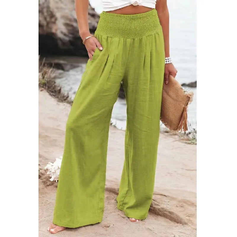 Women's Casual Wide-Leg Cotton Linen Loose Trousers – Lightweight and Stylish