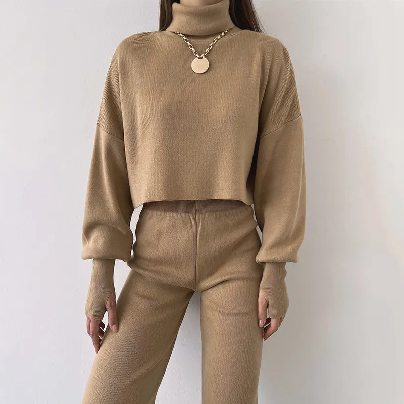 Autumn & Winter Turtleneck Loose Long Sleeve Top and Casual Trousers Set