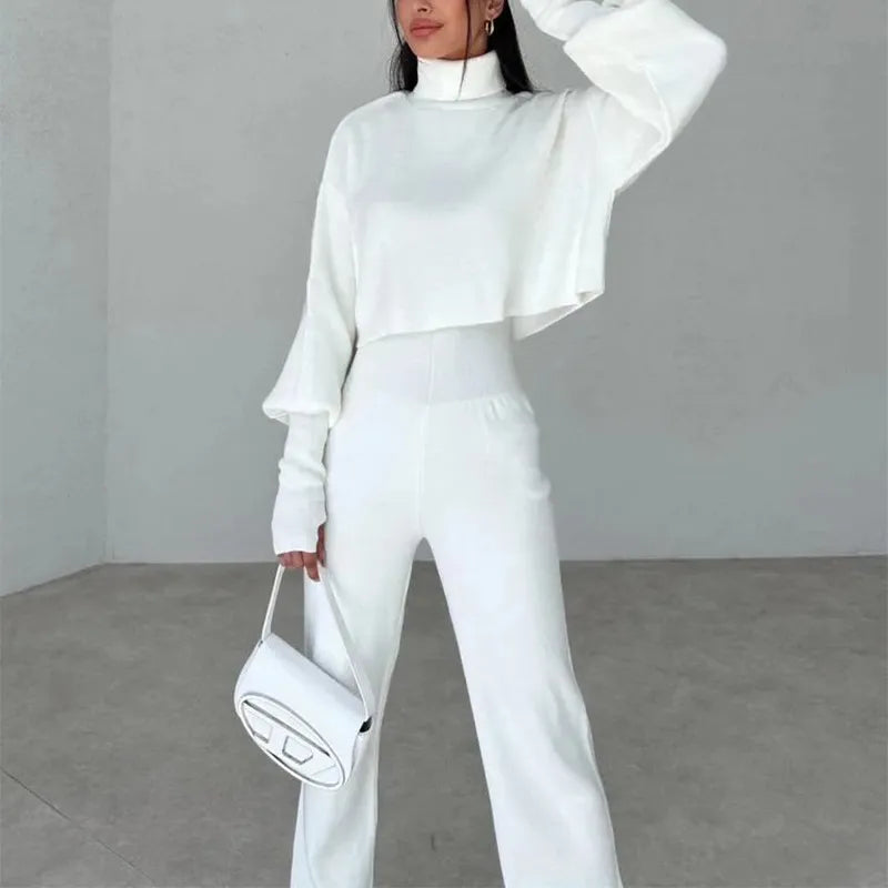 Autumn & Winter Turtleneck Loose Long Sleeve Top and Casual Trousers Set