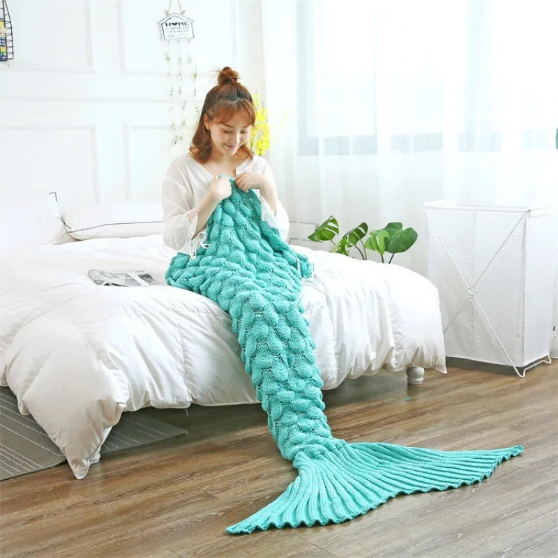 Handmade Knitted Mermaid Blanket – Soft and Cozy Imitation Cashmere for Adults and Kids