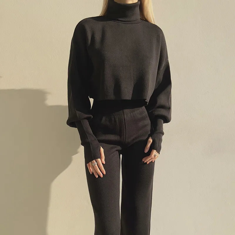 Autumn & Winter Turtleneck Loose Long Sleeve Top and Casual Trousers Set