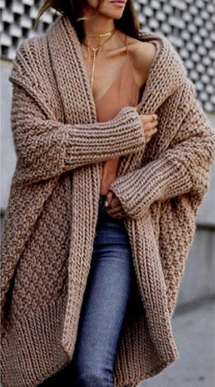 Women's Long Thick Sweater Cardigan – Perfect for Autumn & Winter Street Style