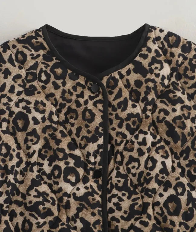 Women's Leopard Print Crew Neck Coat