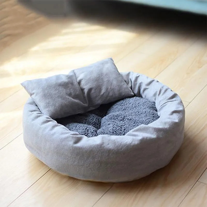 Dog Bed for Small Dogs & Cats Soft Round Plush Nest with Pillow