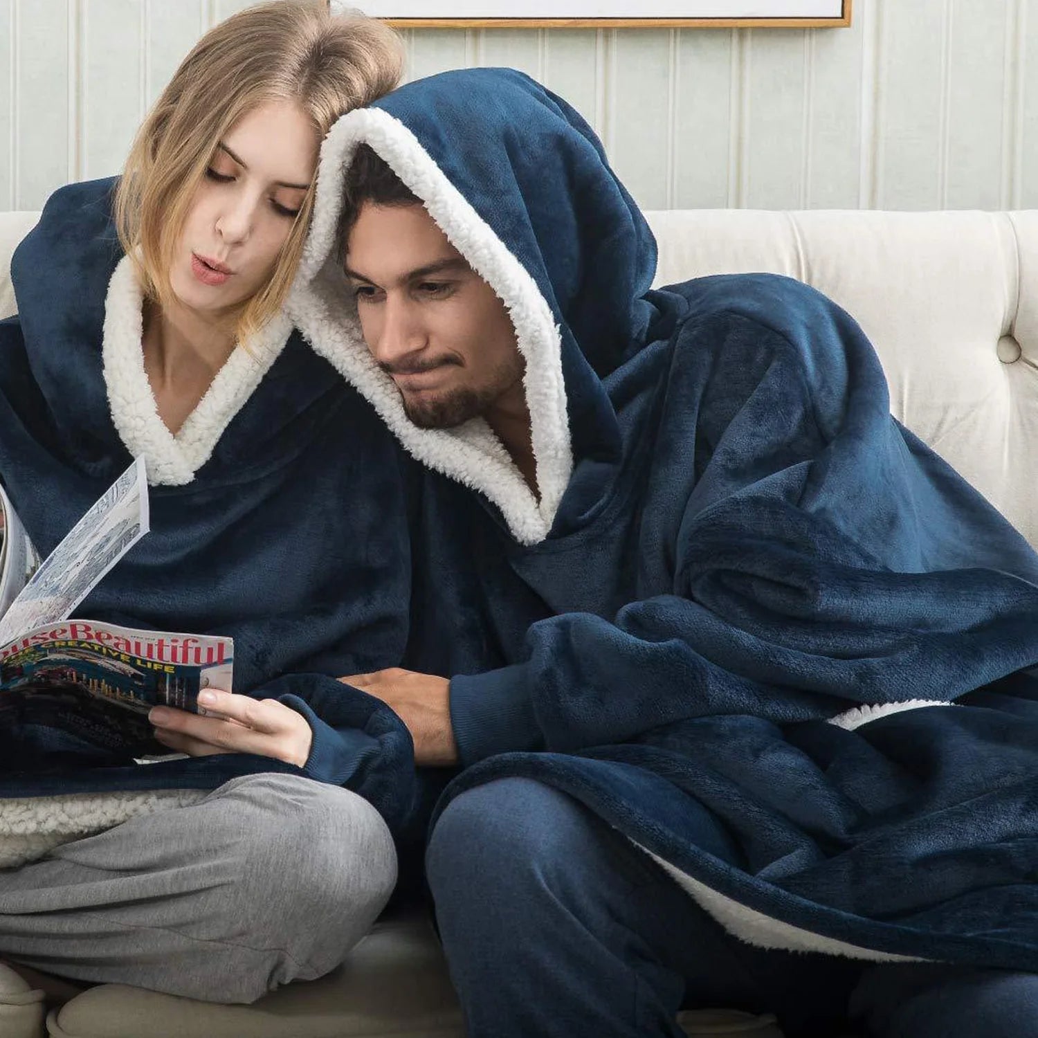 Unisex Flannel Lazy Blanket Cozy Wearable Blanket with Sleeves